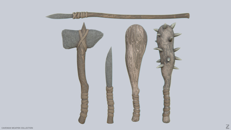 Caveman weapon collection 3D Model .c4d .max .obj .3ds .fbx .stl .blend 