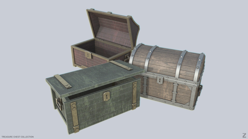 Treasure chest collection 3D Model .c4d .max .obj .3ds .fbx .stl .blend 
