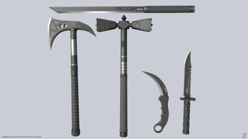 Combat melee weapon collection Model 3D .c4d .max .obj .3ds .fbx .stl .blend 