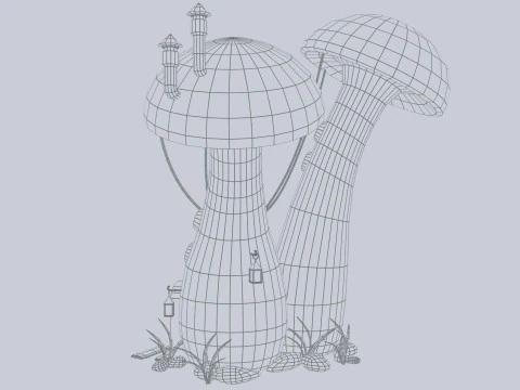 Domek z grzybami Model 3D