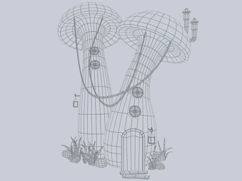 Domek z grzybami Model 3D