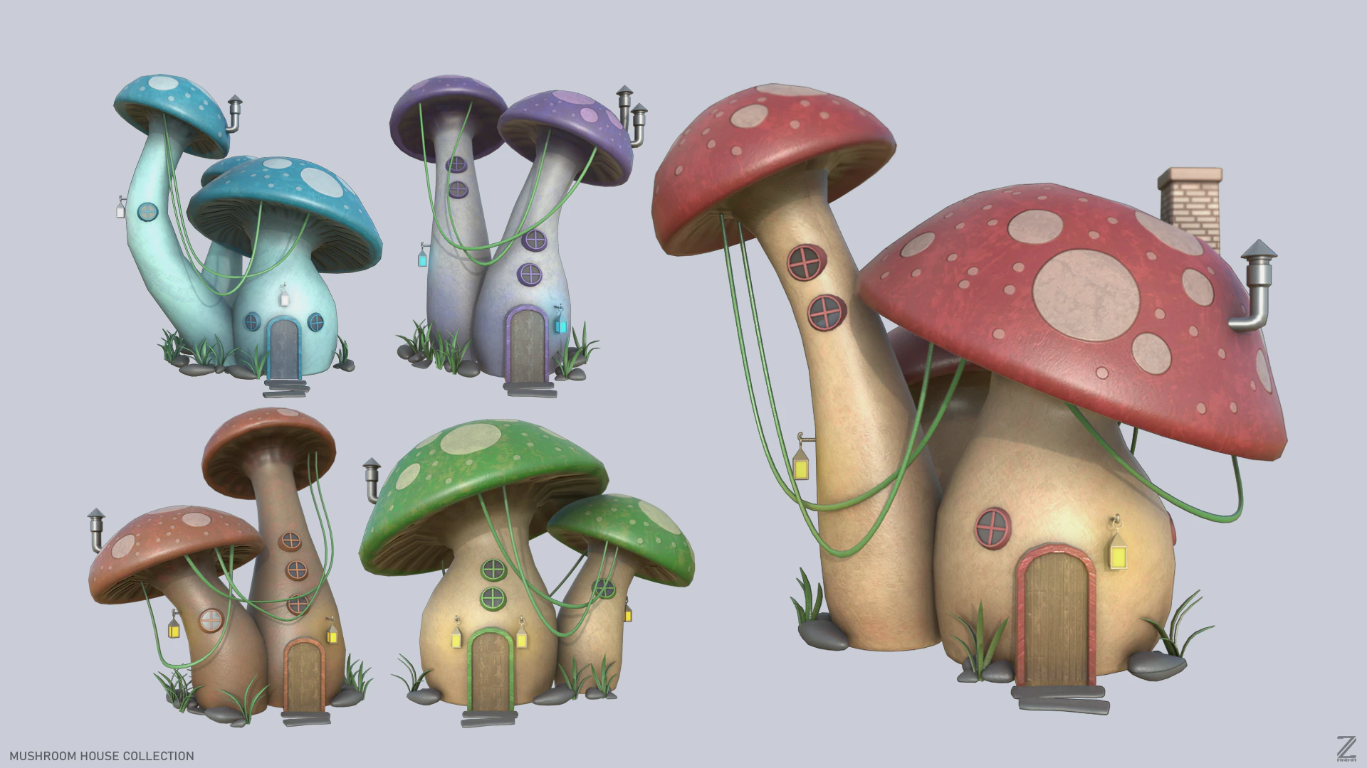 Mushroom house collection 3D Model .c4d .max .obj .3ds .fbx .stl .blend 
