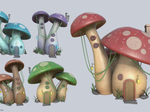 Mushroom house collection 3D Модель