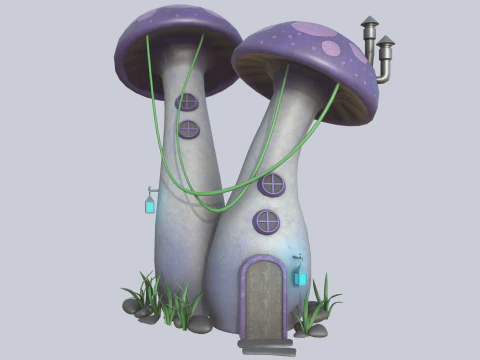 Mushroom house collection 3D Model