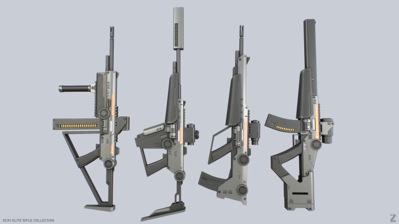 Sci fi elite rifle collection 3D Model .c4d .max .obj .3ds .fbx .stl .blend 
