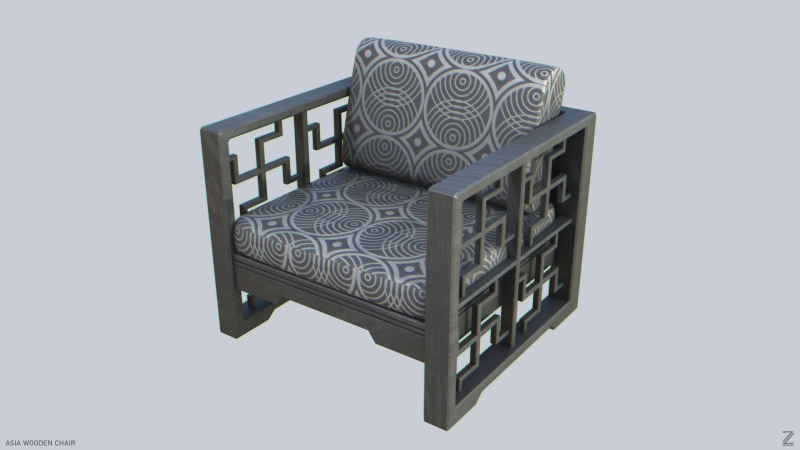 Asia wooden chair 3D Model .c4d .max .obj .3ds .fbx .stl .blend 