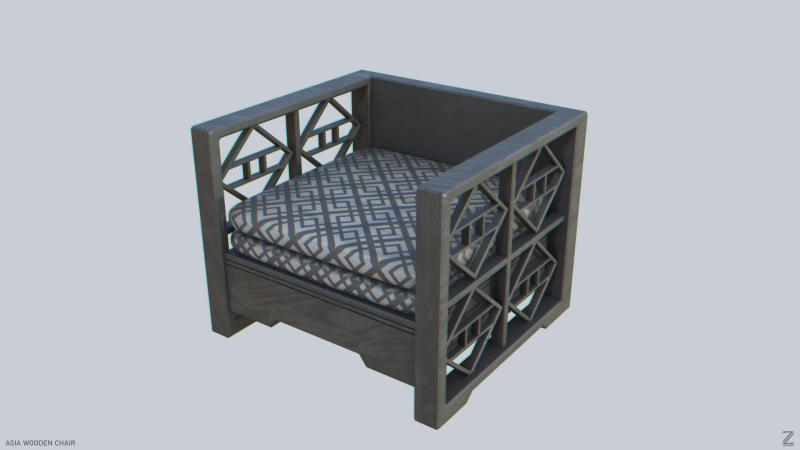 Asia wooden chair 3D Model .c4d .max .obj .3ds .fbx .stl .blend 