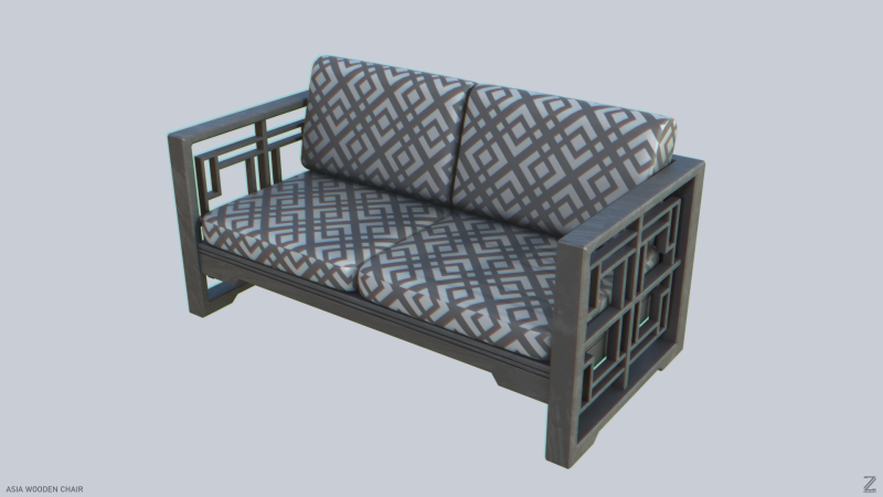 Asia wooden chair 3D Model .c4d .max .obj .3ds .fbx .stl .blend 