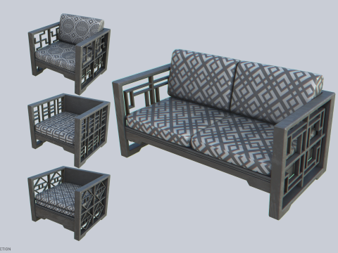 Asia wooden chair collection 3D Model