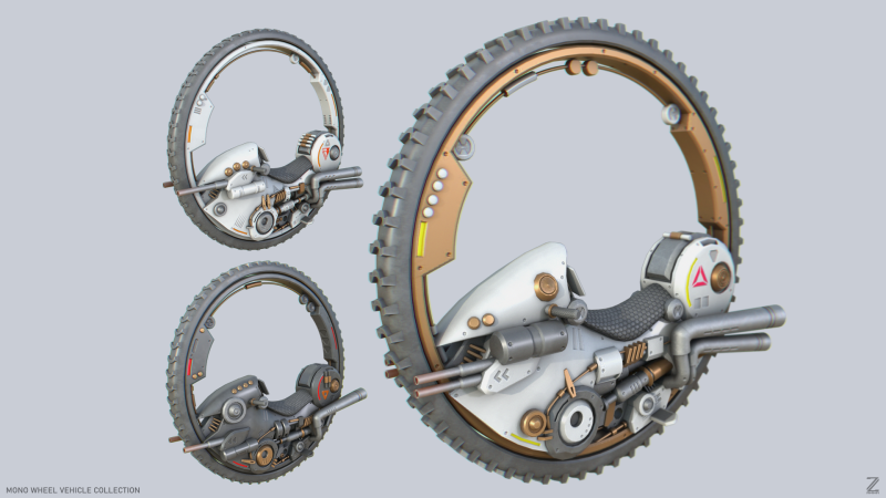 Mono wheel vehicle collection 3D 모델 .c4d .max .obj .3ds .fbx .stl .blend 