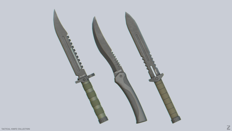Tactical knife collection 3D Model .c4d .max .obj .3ds .fbx .stl .blend 
