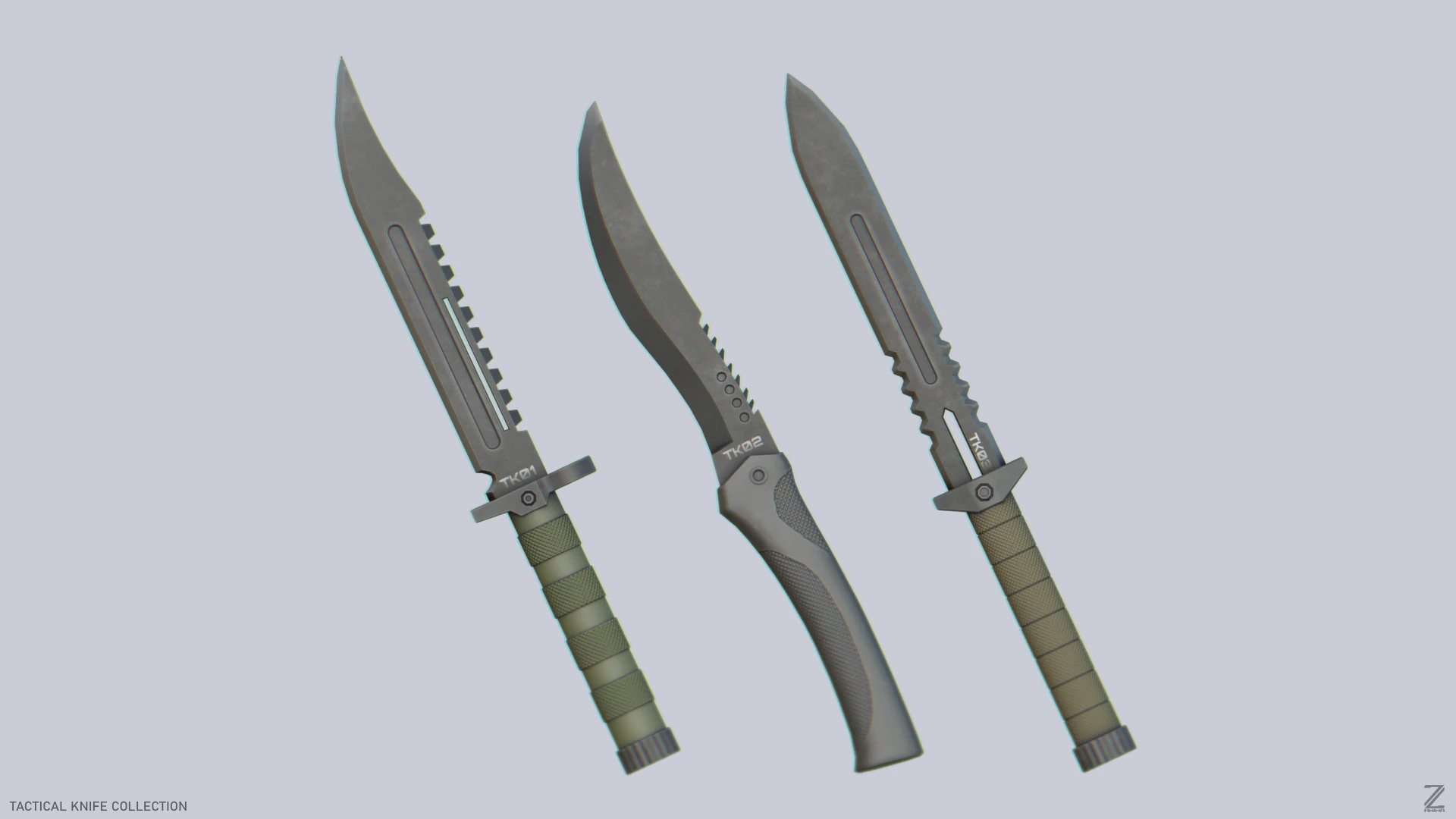 Tactical knife collection 3D Model .c4d .max .obj .3ds .fbx .stl .blend 