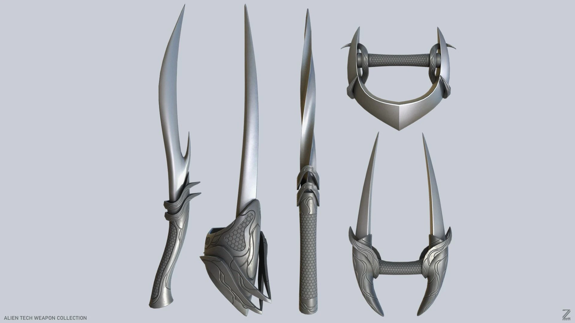 Alien tech weapon collection 3D Model .c4d .max .obj .3ds .fbx .stl .blend 
