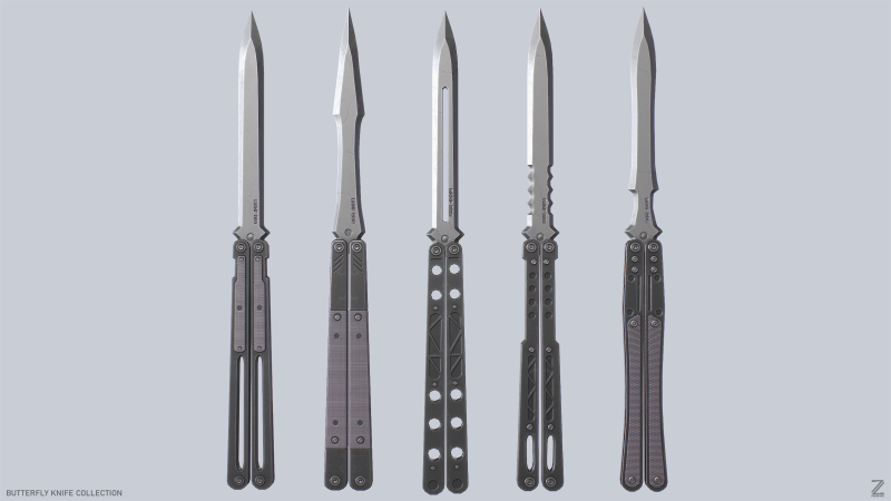 Butterfly knife collection 3D Model .c4d .max .obj .3ds .fbx .stl .blend