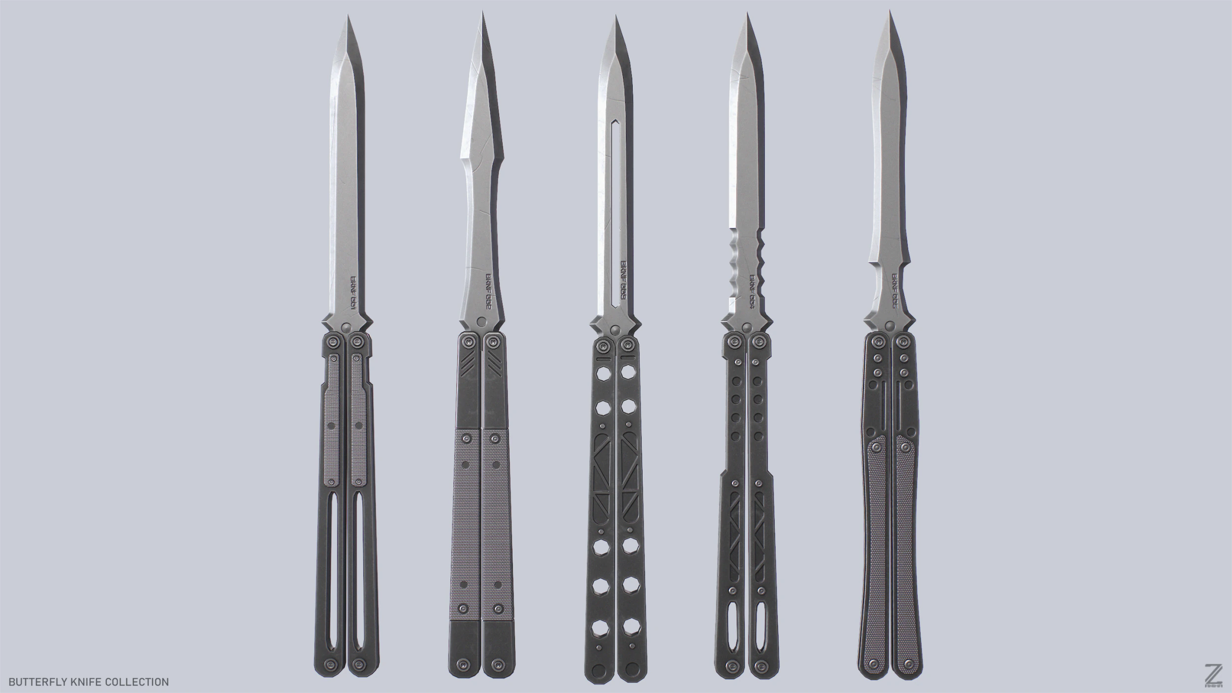 Butterfly knife collection 3D Model .c4d .max .obj .3ds .fbx .stl .blend 