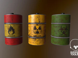 오일 배럴 3 컬러 로우 폴리 3D 모델