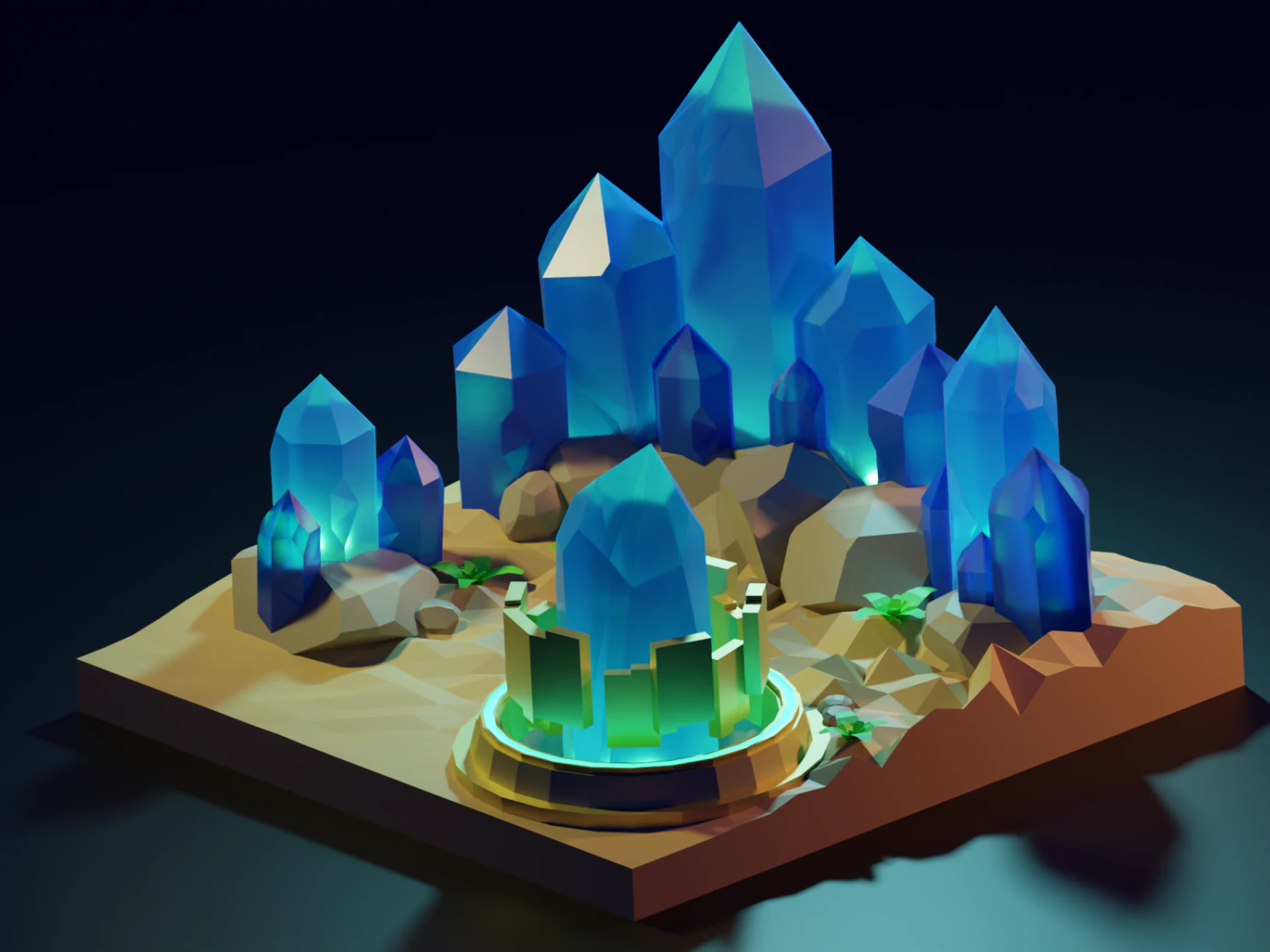 desert with crystals 3D Model .c4d .max .obj .3ds .fbx .stl .blend