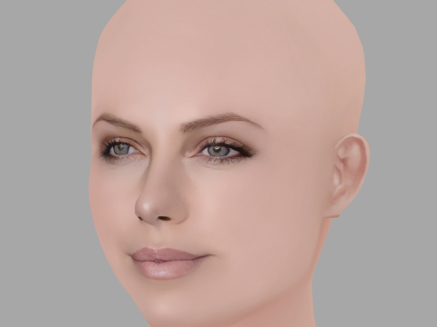 Charlize Theron Head - No Hair - Low poly head for game Modello 3D