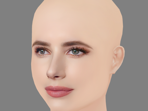 Emma Roberts Head - No Hair - Low poly head for game Modelo 3D