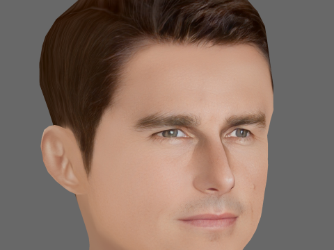 톰 크루즈 헤드 - 게임용 로우 폴리 헤드 3D 모델
