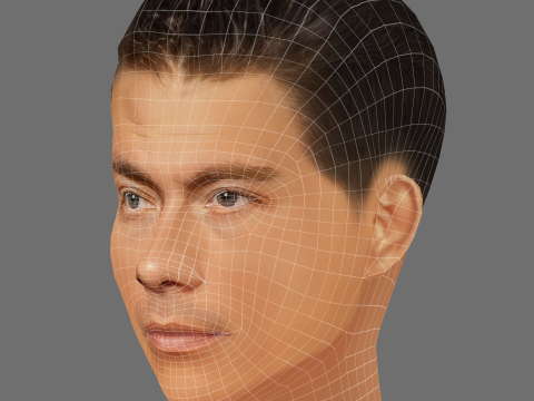 Claude Van Damme Head - Low poly head for game Modello 3D
