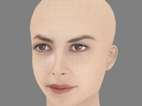 Audrey Tautou Head - No Hair - Low poly head for game 3D Модель