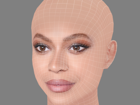 Beyonce Head - No Hair - Low poly head for game 3D 모델