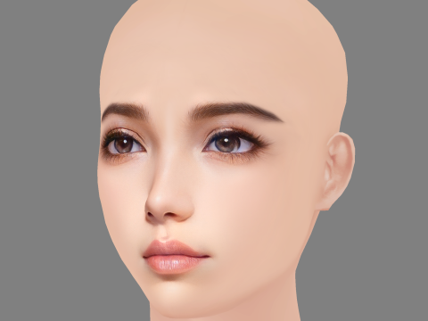 Beautiful Girl Head 02 - No Hair - Low poly head for game Modello 3D