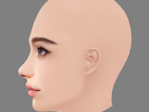 Beautiful Girl Head 02 - No Hair - Low poly head for game Modello 3D