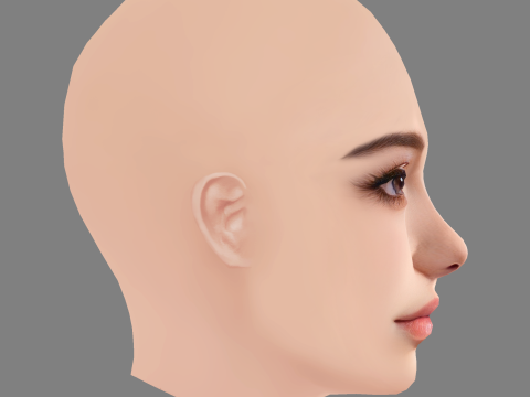 Beautiful Girl Head 02 - No Hair - Low poly head for game Modello 3D
