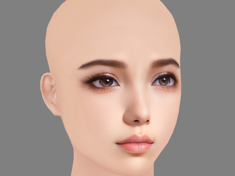 Beautiful Girl Head 02 - No Hair - Low poly head for game Modello 3D
