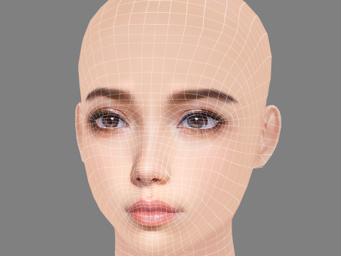Beautiful Girl Head 02 - No Hair - Low poly head for game Modello 3D