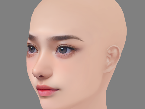 Beautiful Girl Head 03 - No Hair - Low poly head for game Modello 3D