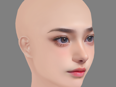 Beautiful Girl Head 03 - No Hair - Low poly head for game Modello 3D