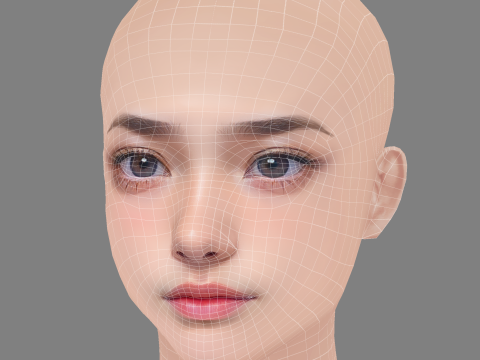 Beautiful Girl Head 03 - No Hair - Low poly head for game Modello 3D
