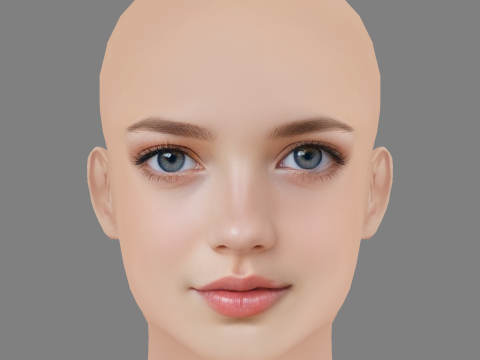 Beautiful Girl Head 05 - No Hair - Low poly head for game Modelo 3D
