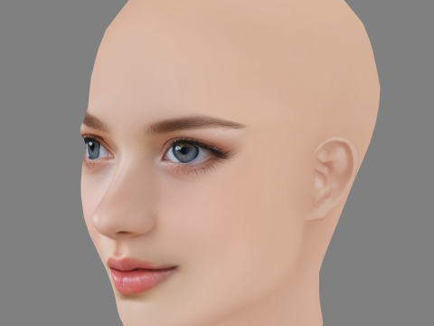 Beautiful Girl Head 05 - No Hair - Low poly head for game Modelo 3D