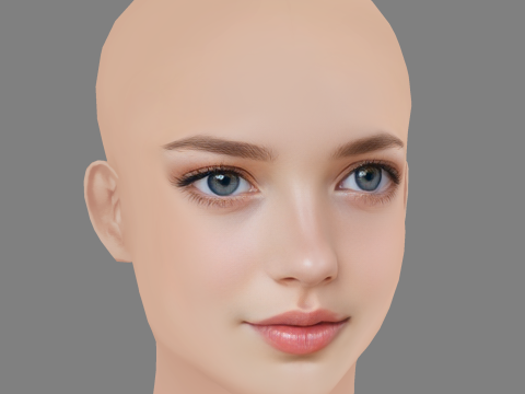 Beautiful Girl Head 05 - No Hair - Low poly head for game Modelo 3D