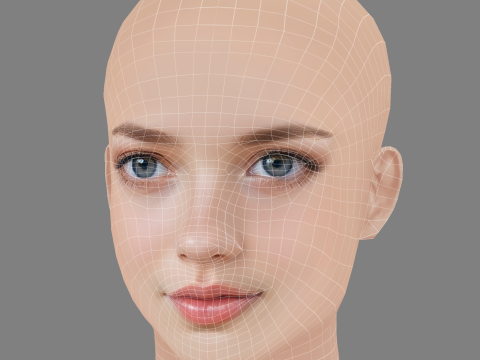 Beautiful Girl Head 05 - No Hair - Low poly head for game Modelo 3D