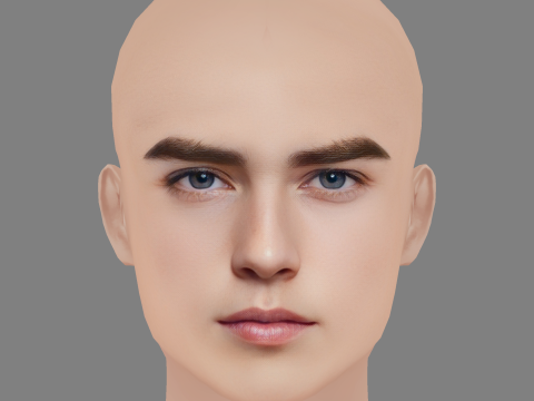 Handsome Boy Head 01 - No Hair - Low poly head for game Modello 3D