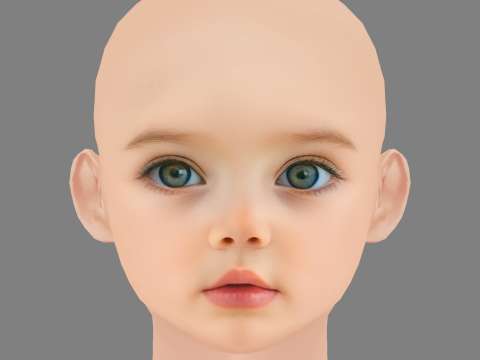 Pretty Child Head 01 - No Hair - Low poly head for game 3D Модель