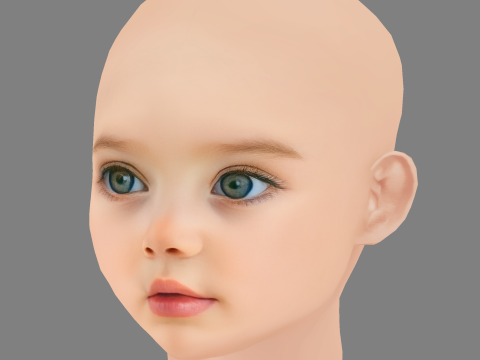 Pretty Child Head 01 - No Hair - Low poly head for game 3D Модель