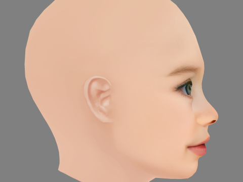 Pretty Child Head 01 - No Hair - Low poly head for game 3D Модель