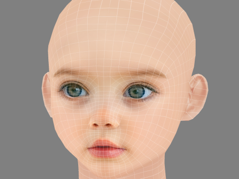 Pretty Child Head 01 - No Hair - Low poly head for game 3D Модель