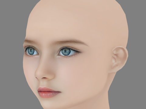 Pretty Child Head 02 - No Hair - Low poly head for game 3D मॉडल