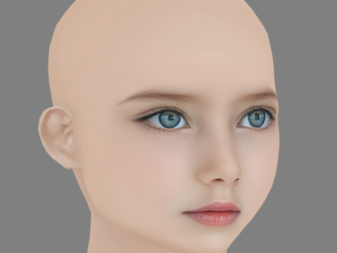 Pretty Child Head 02 - No Hair - Low poly head for game 3D मॉडल