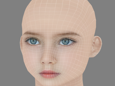 Pretty Child Head 02 - No Hair - Low poly head for game 3D मॉडल