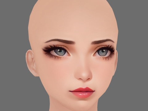 Cartoon Girl Head 01 - No Hair - Low poly head for game Model 3D