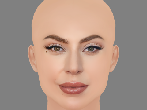 Lady Gaga Head - No Hair - Low poly head for game 3D Model