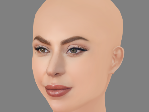 Lady Gaga Head - No Hair - Low poly head for game 3D Model